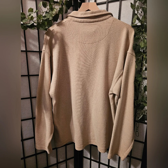 Tan Quarter Zip Up Sweater with Relaxed Fit and Soft Knit Fabric - Picture 2 of 4
